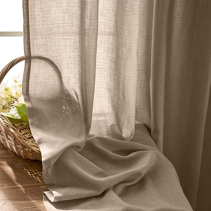 jinchan Taupe Linen Blend Curtain 120 inch Extra Long 1 Panel Extra Long for Sliding Door, Light Filtering 100 inch Extra Wide Patio Door Drape with Rod Pocket Back Tab(100W x 120L, Taupe)