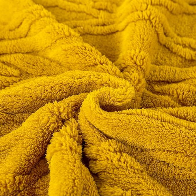 YUSOKI Sherpa Throw Blanket(Without Pillows)-3D Stylish Design Super Soft Cozy Blanket Thick Plush Fluffy Blankets for Teen Girls Women Couch Bed Sofa Chair Men Boys Gift(Mustard Yellow,50"x65")