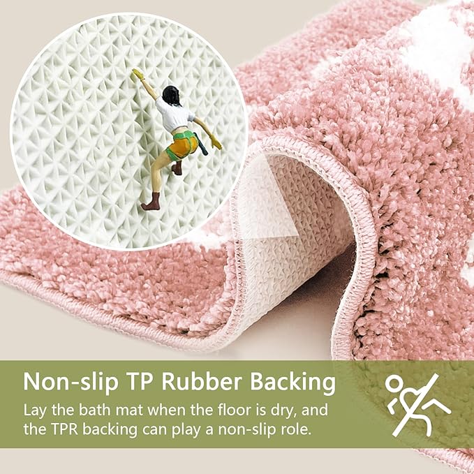 Small Bath Mat Pink Bathroom Rugs - Trendy Absorbent Cute Rugs, Pink Bathroom Decor, Non Slip Bath Mat Decor Funny Bath Rug Aesthetic Bathmats for Sink tub and Shower 16" x 24"