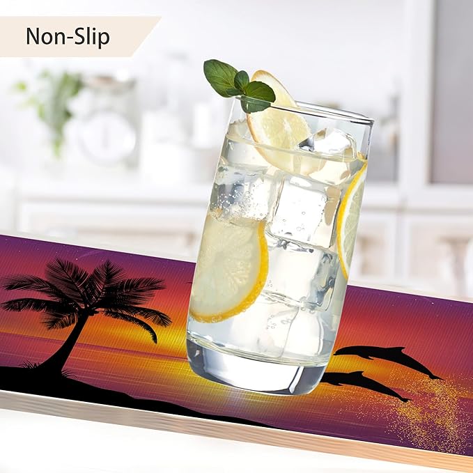 Dolphins Placemats Set of 6,Palm Tree Sunset Place Mats Heat Resistant Washable Non-Slip Table Mats for Party Kitchen Dining Decor 12x18 Inch