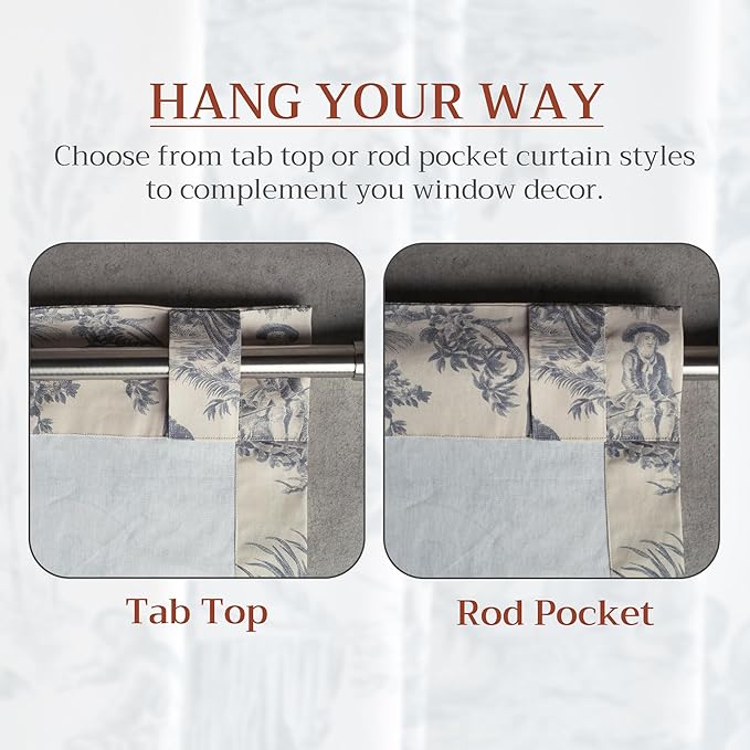 Maison d' Hermine Curtains for Living Room 100% Cotton 124 inch Length Two Panels Light Filtering Toile Curtains for Bedroom Windows with Rod and Loop Pockets (The Miller Paloma Gray, 50" W x 124" L)