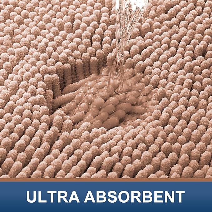 Smiry Luxury Chenille Bathroom Rugs 30x20, Extra Soft and Absorbent Shaggy Bath Mat, Machine Washable, Non-Slip Plush Carpet Runner for Tub, Shower, and Floor, Home Decor Accessories, Peach