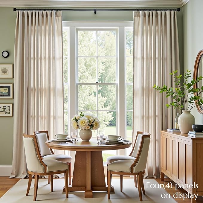 jinchan Linen Blend Curtains 96 inch Length 2 Panels for Bedroom Living Room, Floor to Ceiling 50 inch Wide Farmhouse Drapes with Rod Pocket Back Tab(50W x 96L, Oat)