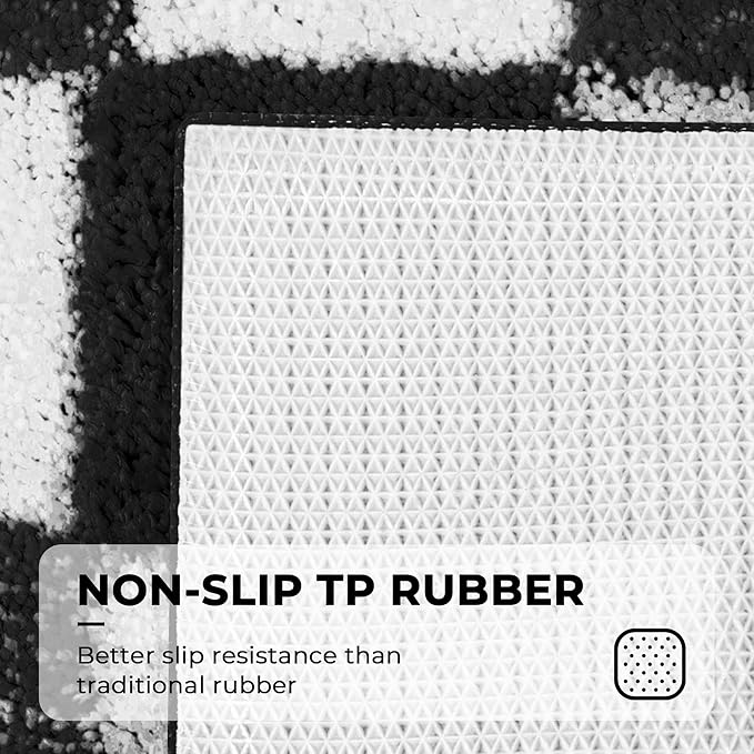 GRANNY SAYS Checkered Black Bathroom Rugs, 36" x 24", Non-Slip Bath Mats for Bathroom, Plush Shag Absorbent Microfiber Ultra Soft Bath Mat, Cute Washable Rug for Tub, Shower, Bedroom