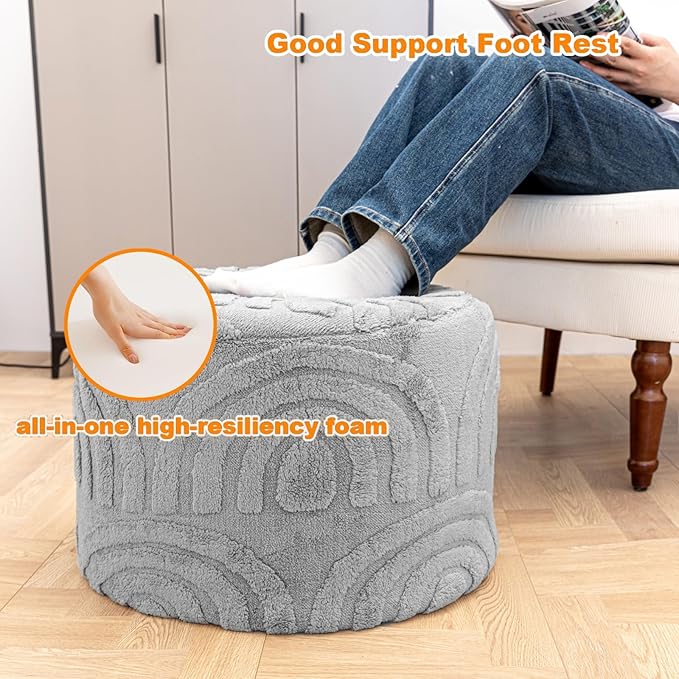 Asuprui Round Ottoman Pouf Ottoman Foot Stool Seat Faux Fur Bean Bag Foot Rest Floor Chair Leg Rest for Living Room, Bedroom or Wedding Gifts 20x20x14 Inches (Quiet Gray)