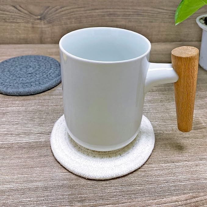 ABenkle 8 Pcs Drink Coasters with Holder, Cotton Woven Absorbent Coasters for Drinks, Minimalist Home Decor Coaster Set for Wooden Tabletop Protection Table, 4.3 inches White