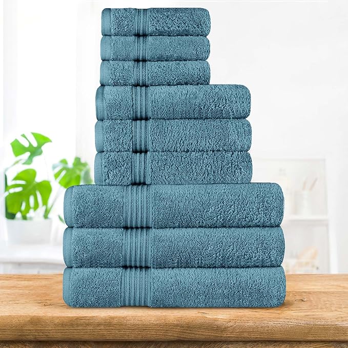 Superior Egyptian Cotton 9-Piece Towel Set, Assorted Towels for Home Bathroom, Guest Bath Decor Essentials, Includes 3 Bath, 3 Hand, 3 Face Towels/Washcloths, Quick Dry, Absorbent - Sapphire