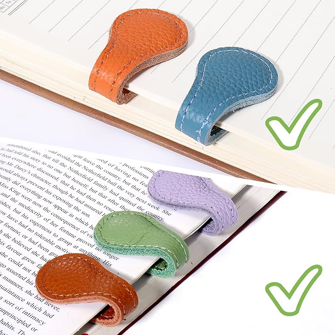 Palksky Magnetic Bookmark,6PCS Genuine Leather Book Markers Magnet, Morandi Colors Vintage Leather Magnet Markers Clips for Reading Women Men Teachers Students, Book Accessories, Book Lovers Gifts