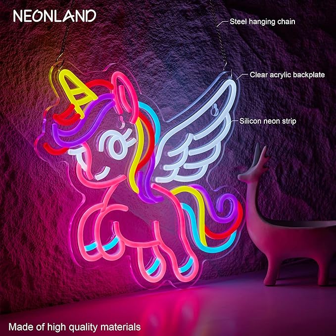 Unicorn Neon Sign for Wall Decor Pink Flying Unicorn LED Light USB Powered Dimmable with Hanging Chain Gifts for Girls Kids Decoration for Bedroom Party