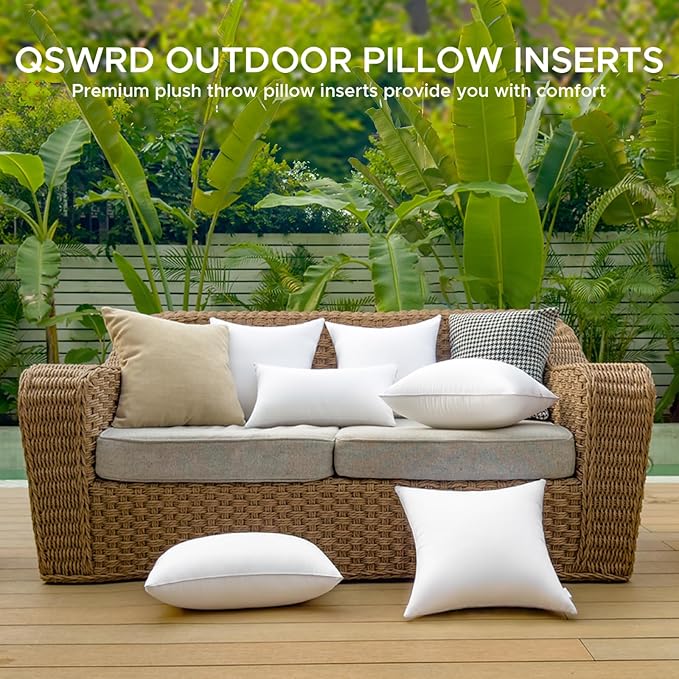 22 x 22 Outdoor Pillow Insert Pack of 4 Patio Furniture Pillows Cushion Waterproof Square Throw Pillow Inserts Decorative Couch Pillow Inserts White Sofa Sham Cushion Stuffer