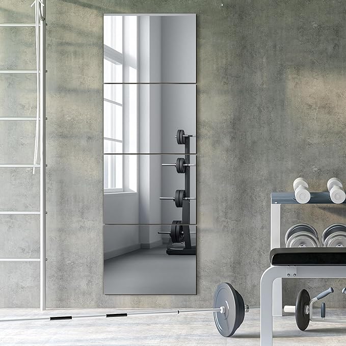 Wall Mirror Tiles, 16"x12"x4PCS Full Length Home Gym Mirror for Garage, Bedroom, Living Room, Over The Door