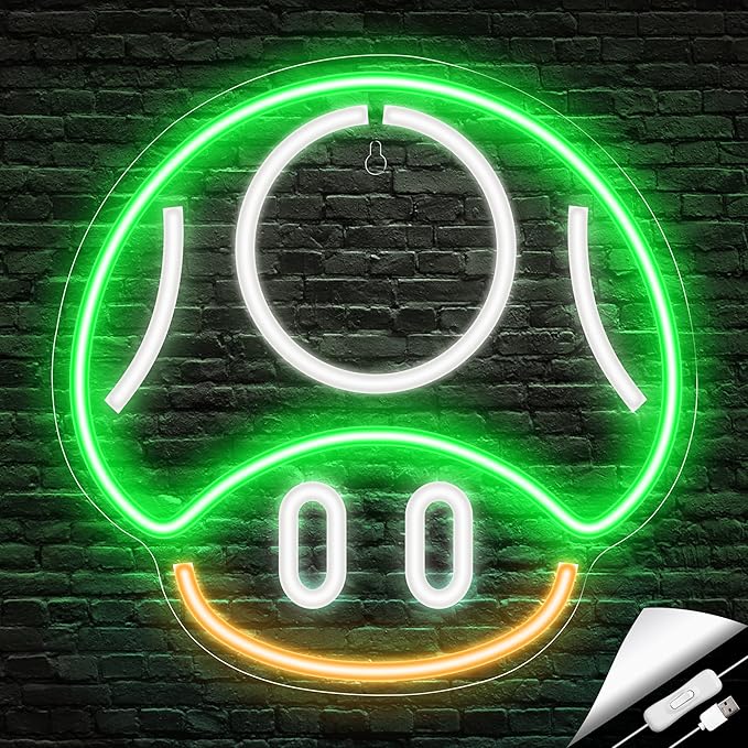 Kavaas Gaming Neon Sign, Mushroom Neon Sign for Game Room Decor, Man Cave, Kids Room - Gaming Mushroom Wall Decor - Gamer Gifts for Boys, Kids (Green)