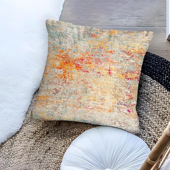 Boho Floral Throw Pillow Covers 26x26 inch Set of 2,Boho Rug Geometric Floral Pattern Decor Double Sided Pattern Cushion Cover Soft Pillow Case Living Sofa Room Bed Square Pillow Cover