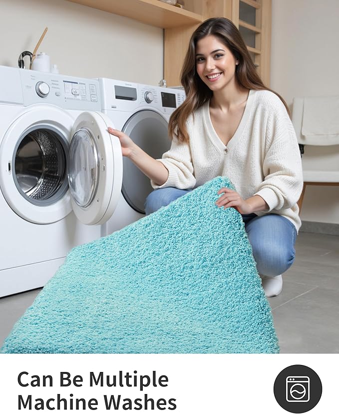 ILANGO Teal Bathroom Rugs 48" × 24" Non Slip & Super Absorbent Extra Thick Soft, Washable Bath Mat for Floor, Microfiber Plush Shaggy Bath Rug with Rubber for Bathtub Shower Room Sink