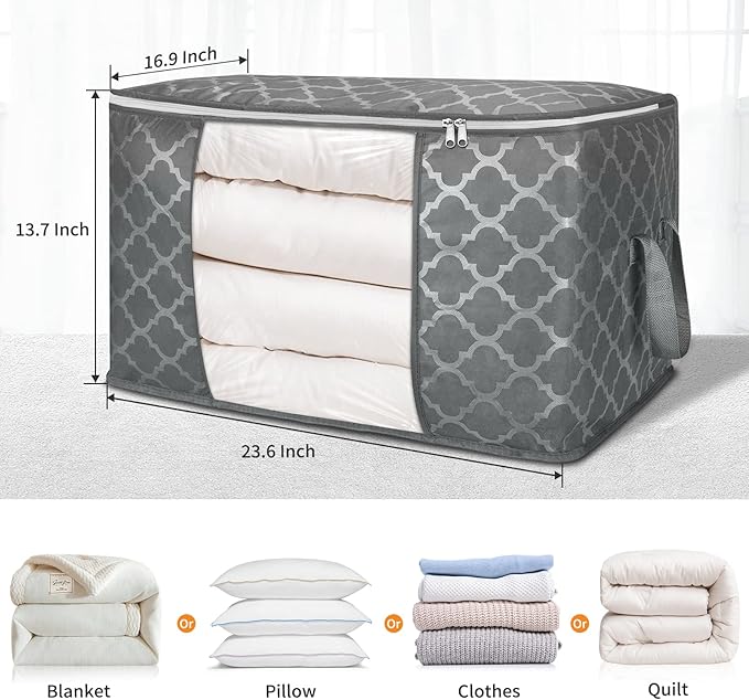 Clothes Storage Bags, Storage Organizer with Durable Handles for Closet Organization, Comforter, Blankets, Bedding and Toys 90 L Large - 2 Pack