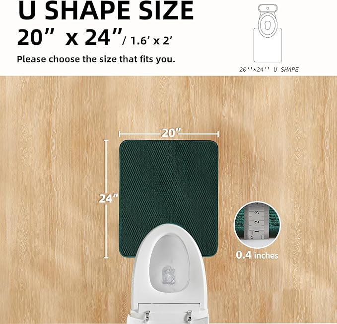 Non Slip Washable Super Absorbent Chenille Bath Rug - Dark Green, 20x24 Inch U Shape