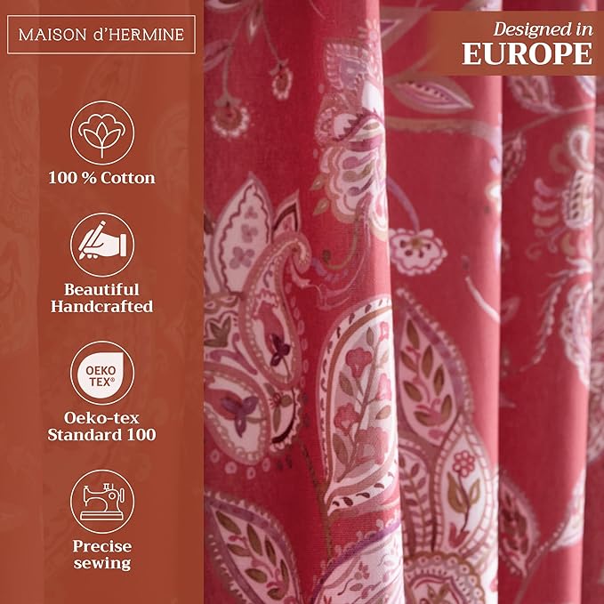 Maison d' Hermine Curtains for Living Room 100% Cotton 84 inch Length Two Panels Light Filtering Curtains for Bedroom Windows with Rod and Loop Pockets Drapes (Ramage Fire Brick, 50" W x 84" L)