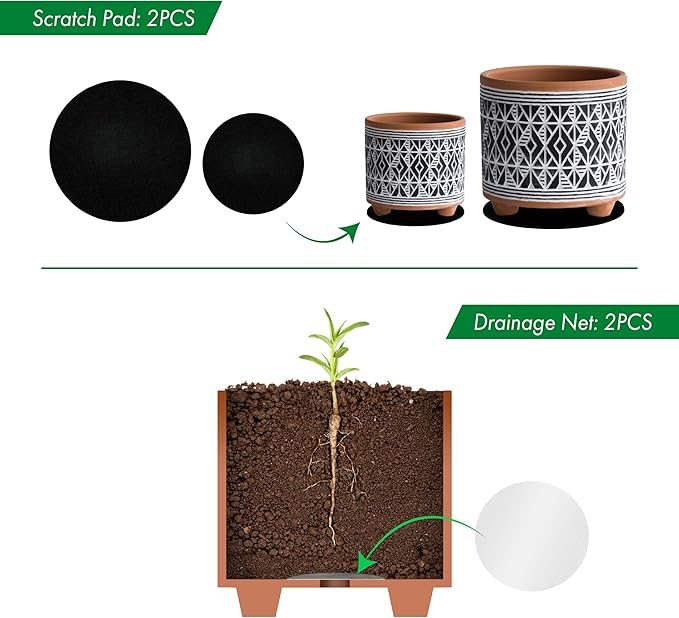 D'vine Dev Set of 2 Terracotta Planter Pots, 4 Inch & 6 Inch, Design Plants Pot with Drainage Hole, Midnight Weave, Terracotta/Black, 31-953-G-2