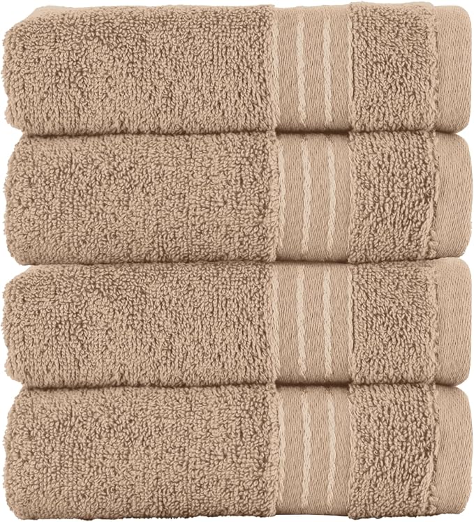 Elegant Comfort Premium Turkish Cotton 4 Pack Hand Towel Set - 16 x 28 inch, Luxurious Hotel Spa Quality 100% Turkish Cotton 4PC Hand Towel Set - Highly Absorbent - Soft Bathroom Towels, Taupe