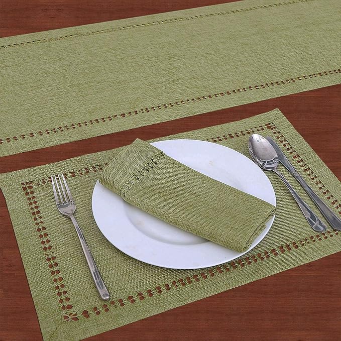 Grelucgo Handcrafted Solid Color Dining Table Runner, Double-Hemstitched (Sage Green, 14 x 90)