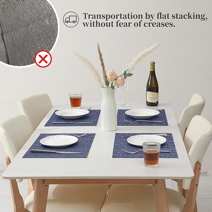 Leetaltree Blue Placemats Set of 6 - Heat Resistant Non-Slip Place mats for Dining Table, Washable Durable PVC Vinyl Woven Table Mats(Blue, 6)