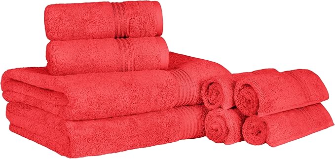 Superior Egyptian Cotton 8-Piece Towel Set, Assorted Towels for Home Bathroom, Master, Guest Bath, Decor Essentials, Includes 2 Bath, 2 Hand, 4 Face Towels/Washcloths, Quick Dry, Absorbent, Red