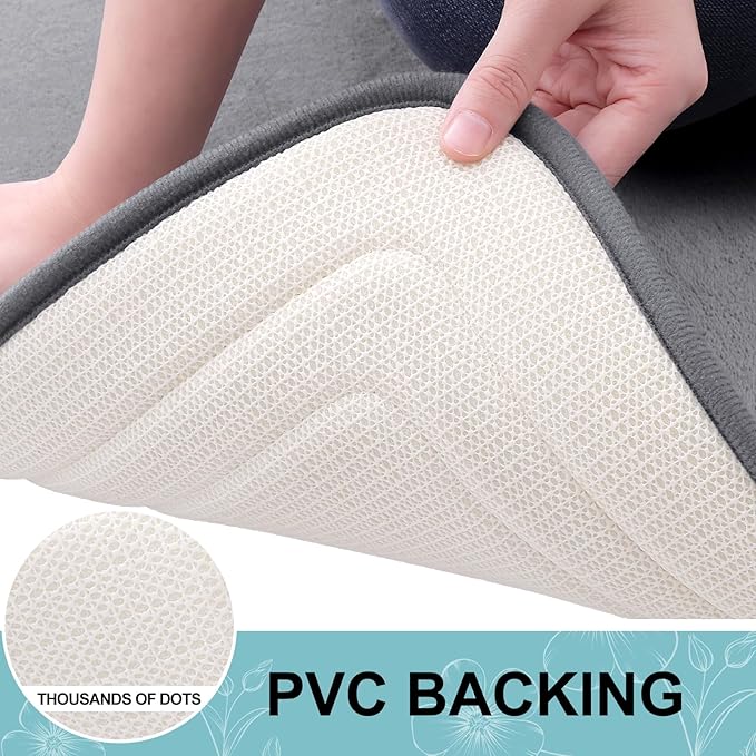 Grandaily Memory Foam Bath Mat Rug 24x16, Ultra Soft, Non-Slip and Absorbent Bathroom Rugs, Machine Wash Dry, Comfortable Bath Carpet for Bathroom Floor, Tub and Shower, Medium Grey