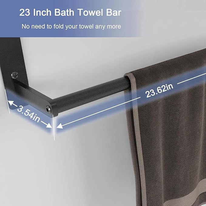 Hotel Towel Rack with 3-Tier Shelf, 24 Inch Wall Mounted Bathroom Bar, Matte Black Lavatory Bath Tower