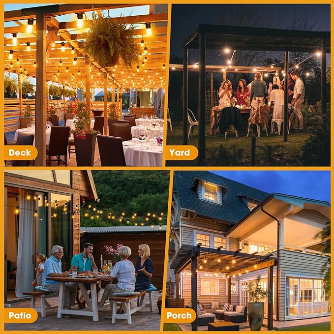 50FT LED Outdoor String Lights with 17 Shatterproof Waterproof S14 Replaceable Bulbs(2 Spare), 2700K Commercial Grade Patio Lights, Outside Hanging Light for Yard Garden Porch Deck Decor