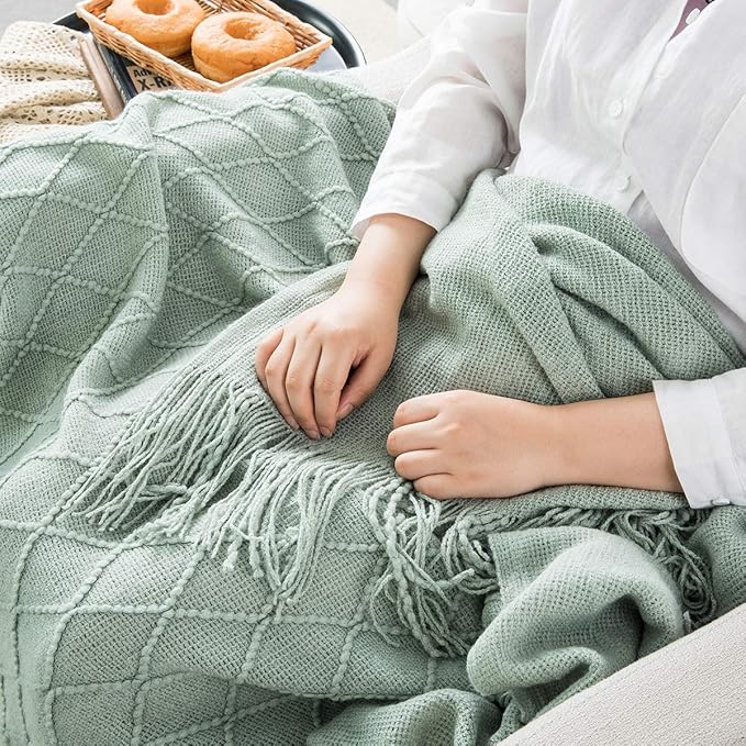 Homiest Decorative Knitted Throw Blanket with Fringe Soft & Cozy Tassel Blanket for Couch Sofa Bed (50" x 60", Aqua)
