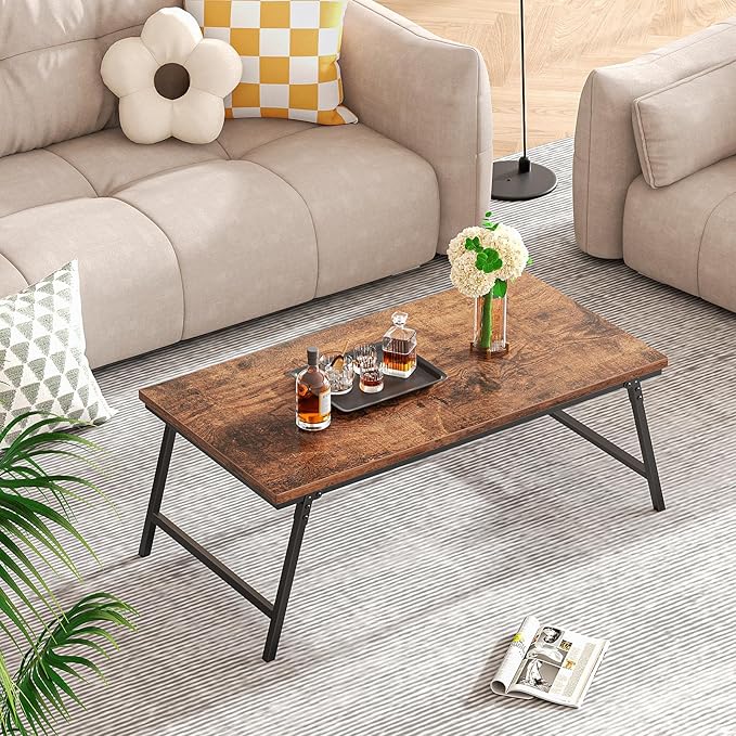 Folding Coffee Table, Leg Latches Portable Sturdy Floor Table Desk for Sitting on The Floor, No Assembly Low Coffee Table for Living Room, Home, Office, Rustic Brown, 41.34L×21.65W×15.75H