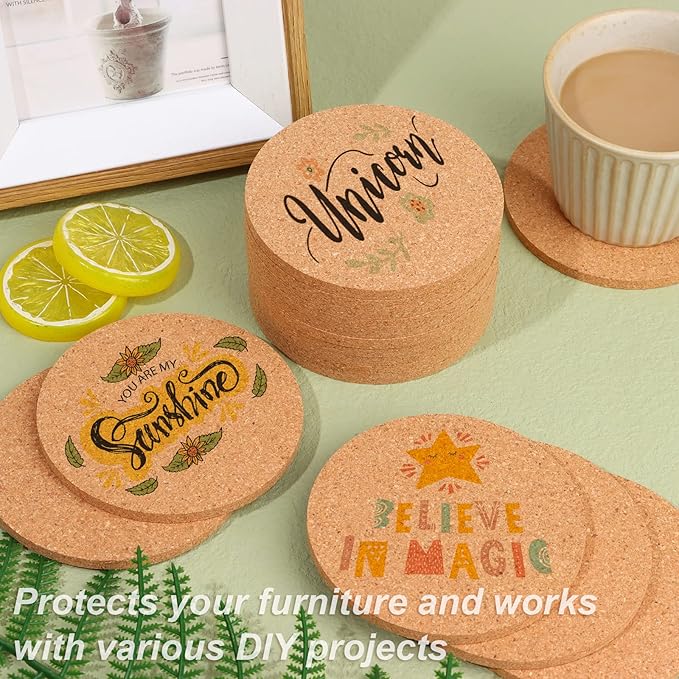 120 PCS Cork Coaster Bulk for Drink Absorbent 4 Inches Tea or Coffee Coaster Set Round Heat Resistant Bar Cup Mat Reusable Table Blank Gift for DIY Craft Holiday Wedding Birthday Party Supply