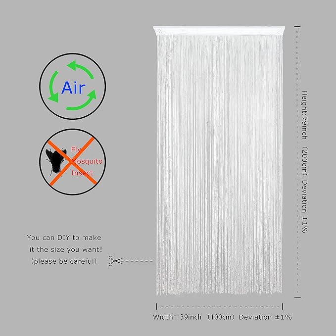Doorway String Curtain Door Curtains,Boho Hippie Hanging Patio Tassels Screen Room Decor Bedroom Wall Window Closet Kitchen Living Room Fringe Divider Panel Laundry Room(39×79in/100×200cm,White)
