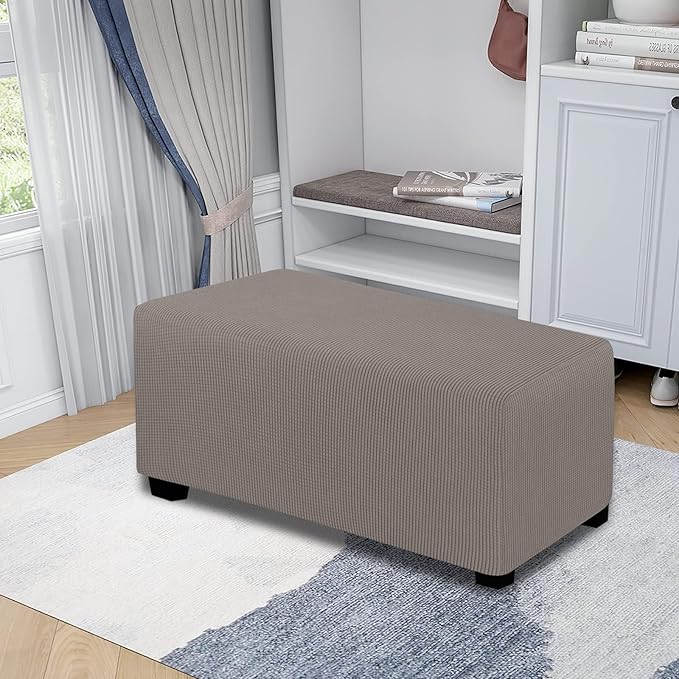 Easy-Going Stretch Ottoman Cover Folding Storage Stool Furniture Protector Soft Rectangle slipcover with Elastic Bottom(Ottoman Large,Taupe)
