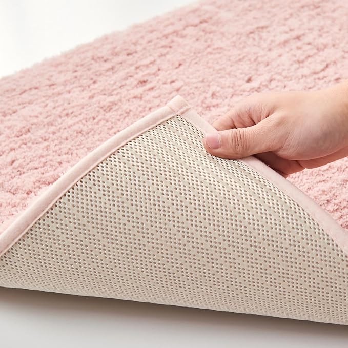 CozeCube Upgraded Shaggy Bath mat for Bathroom Non Slip 20" X 32", Super Soft Quick Dry Bath Rugs, Fluffy Plush Bathroom Rugs Machine Washable, Dusty Pink