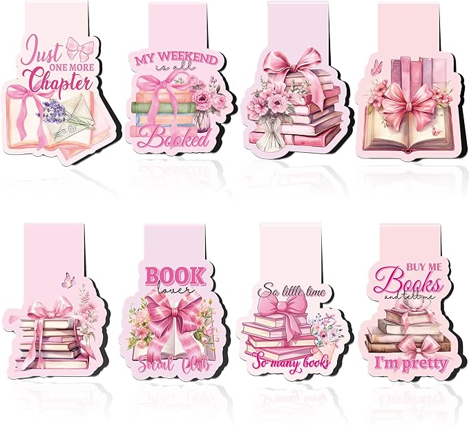 Pink Bow Magnetic Bookmarks: 8 Pcs Bowknot Magnet Book Page Markers, Cute Girly Bookmark Clips for Reading, Gifts for Women Students Teachers Book Lovers Office School Supplies