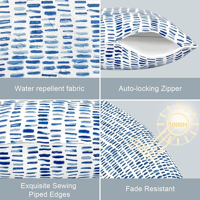 LVTXIII Pack of 2 Outdoor Throw Pillow Covers Accent Waterproof Pillow Covers ONLY, Patio Square Cushion Cases for Garden Balcony Couch Sofa Decoration 20x20 inch, Pebble Blue