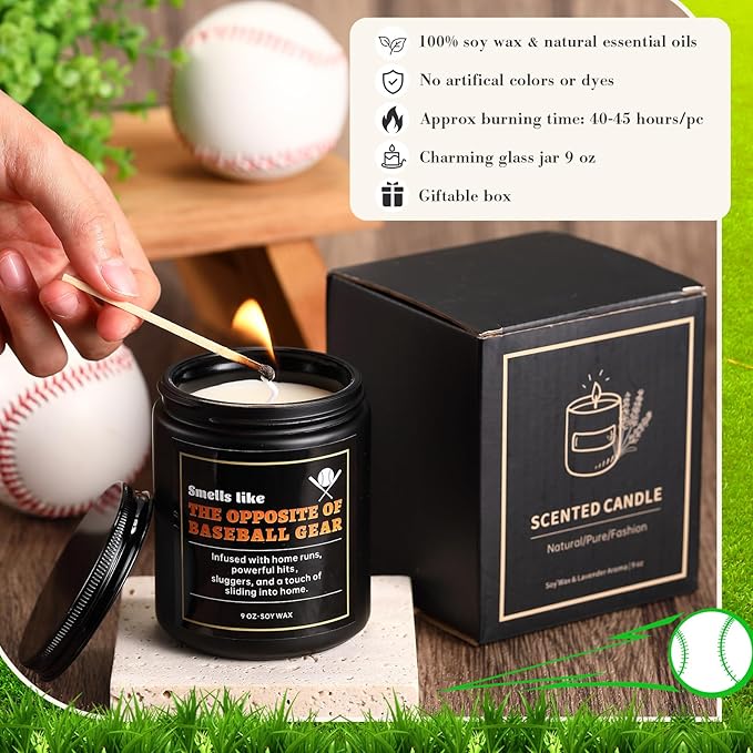 Baseball Gifts - Funny Scented Candle & Keychain for Men & Women