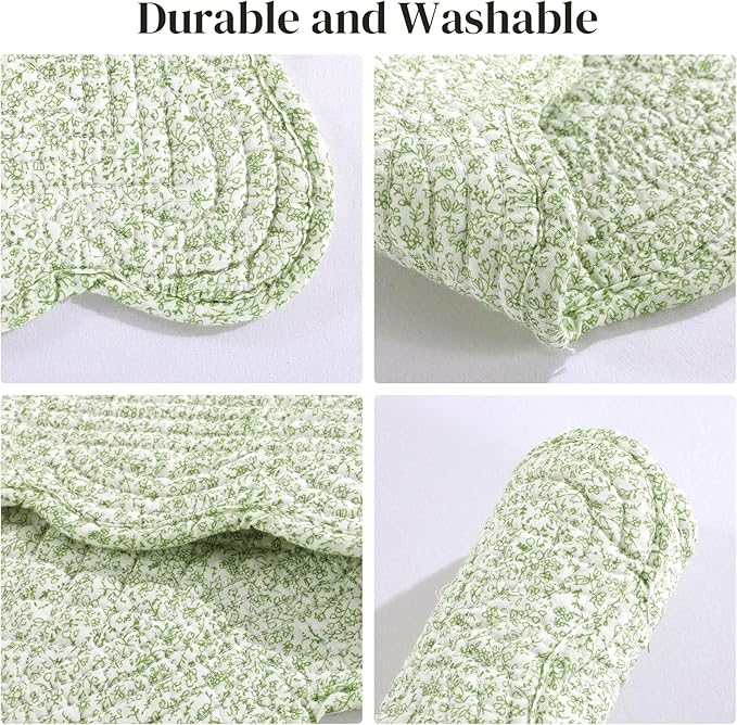 HOMBYS Quilted Placemats Set of 6 Washable-13x18 inches Rectangular Placemats for Kitchen Table-100% Cotton Fabric Rectangular Table Mats, (White with Light Green)