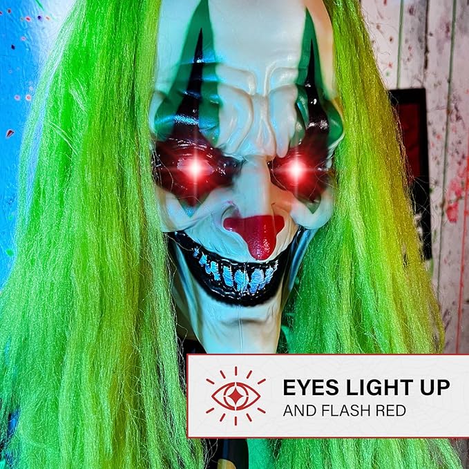 Haunted Hill Farm Lifesize Animatronic Scary Talking Clown with Touch Activated Lights and Sound, Battery-Operated Indoor or Covered Outdoor Halloween Decoration