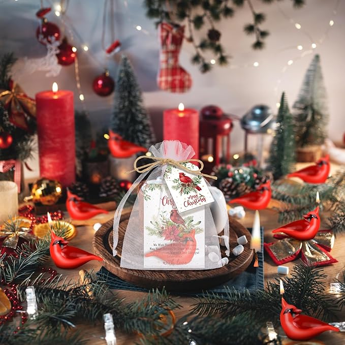 24 Sets Christmas Party Favors Soy Wax Candles with Organza Bag and Cards Bulk Portable Candle Party Favors Christmas Gifts for Guest Celebration Xmas Supplies Decor (Cardinal Bird)