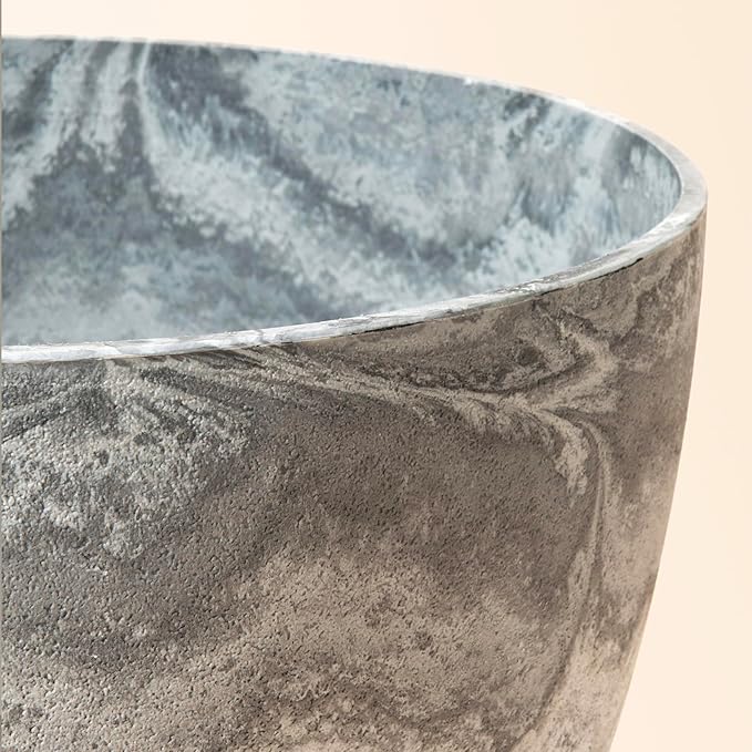 LA JOLIE MUSE Flower Pots Outdoor Garden Planters, Indoor Plant Pots with Drainage Holes, Plastic, Marble Pattern Grey, Set 2 (7.5 + 7.5 Inch)