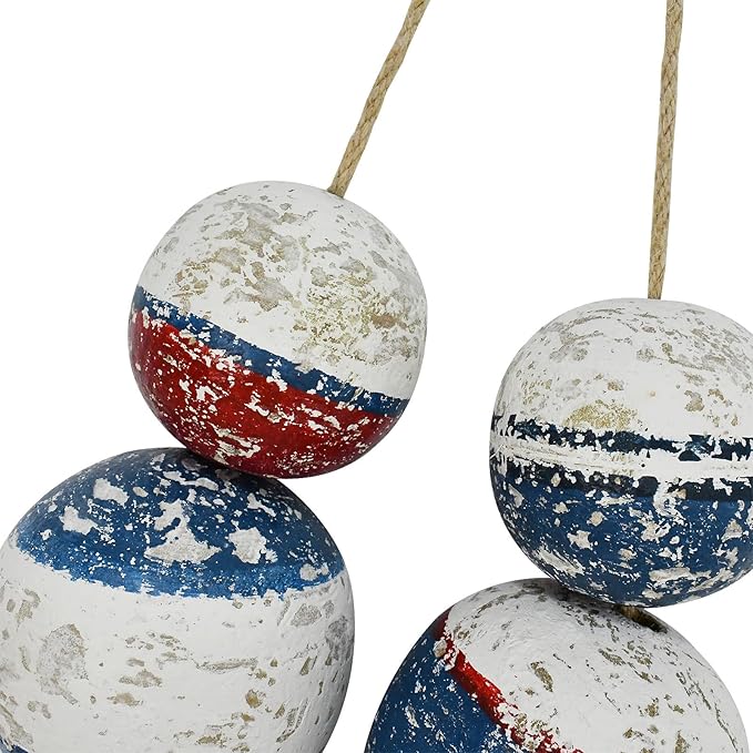 Morning View Buoy Decor Nautical Decor Wood Fishing Floats Decor for Home Coastal Wall Decor Hanging Decorative Boat Floats Wall Art Beach House Decor Nautical Ball with Rope Bathroom Decor 9 Inch