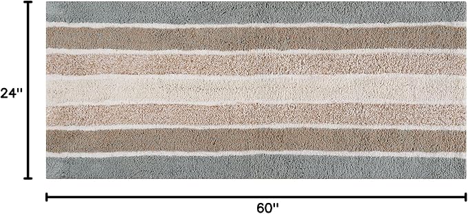 Bathroom Rugs Runner Bath Rug Grey Beige 24x60 Inches Alpine Stripe Non-Slip Cotton Long Bath Mats for Bathroom Floor |Quick Dry Bathroom Mat for Tub Spa Shower|Living Room Entry Way Door Mats