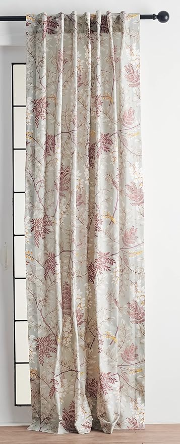 Maison d' Hermine Curtains for Living Room 100% Cotton 124 inch Length One Panel Light Filtering Curtains for Bedroom Windows with Rod and Loop Pockets Drapes (Feuillage Light Taupe, 50" W x 124" L)