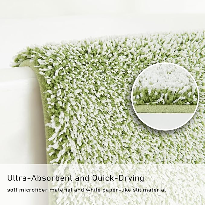 Douceur Sage Green Bathroom Rugs Non Slip, Luxury Thick Plush Shaggy Bath Mats Washable, Fluffy Absorbent Bath Rugs for Bathroom, Quick Dry Shower Mat Gifts, 36" x 24"