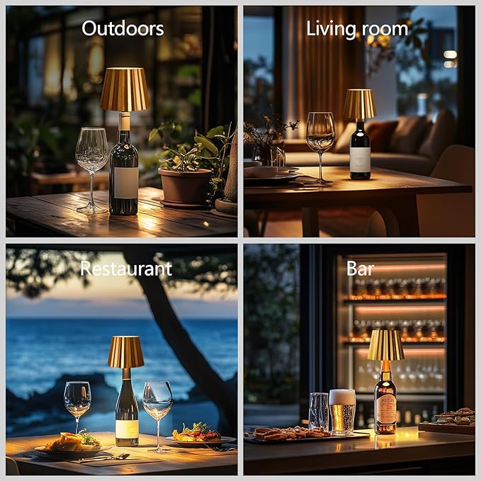 Wine Bottle Lamp, 2025 New 3 Color Rechargeable Wireless Bottle Lamp for Liquor Bottles with Touch Dimming for Parties, Restaurants & Home Decor (Gold)