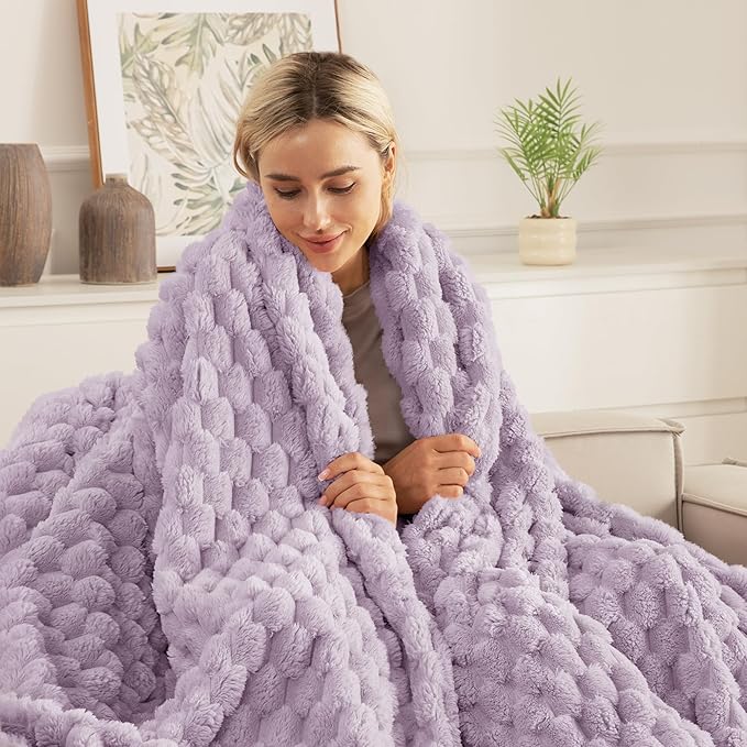 Whale Flotilla King Size Blanket for Bed with Jacquard Pattern, Fuzzy Soft Cozy Exquisite Blankets for All Season, Warm and Fluffy, 90x104 Inch, Lilac