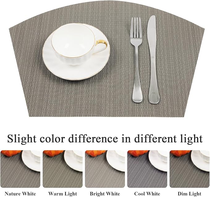 SHACOS Wedge Placemats Set of 4 for Small Round Table Woven Vinyl Non Slip Heat Resistant Table Place Mats Wipe Clean Indoor Outdoor (4, Gray)