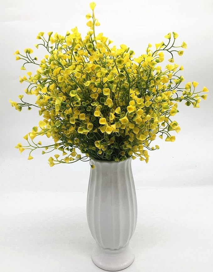 CATTREE Artificial Shrubs Bushes, Plastic Fake Plants Wedding Indoor Outdoor Home Garden Verandah Kitchen Office Table Centerpieces Arrangements Christmas Decoration Yellow 4 pcs